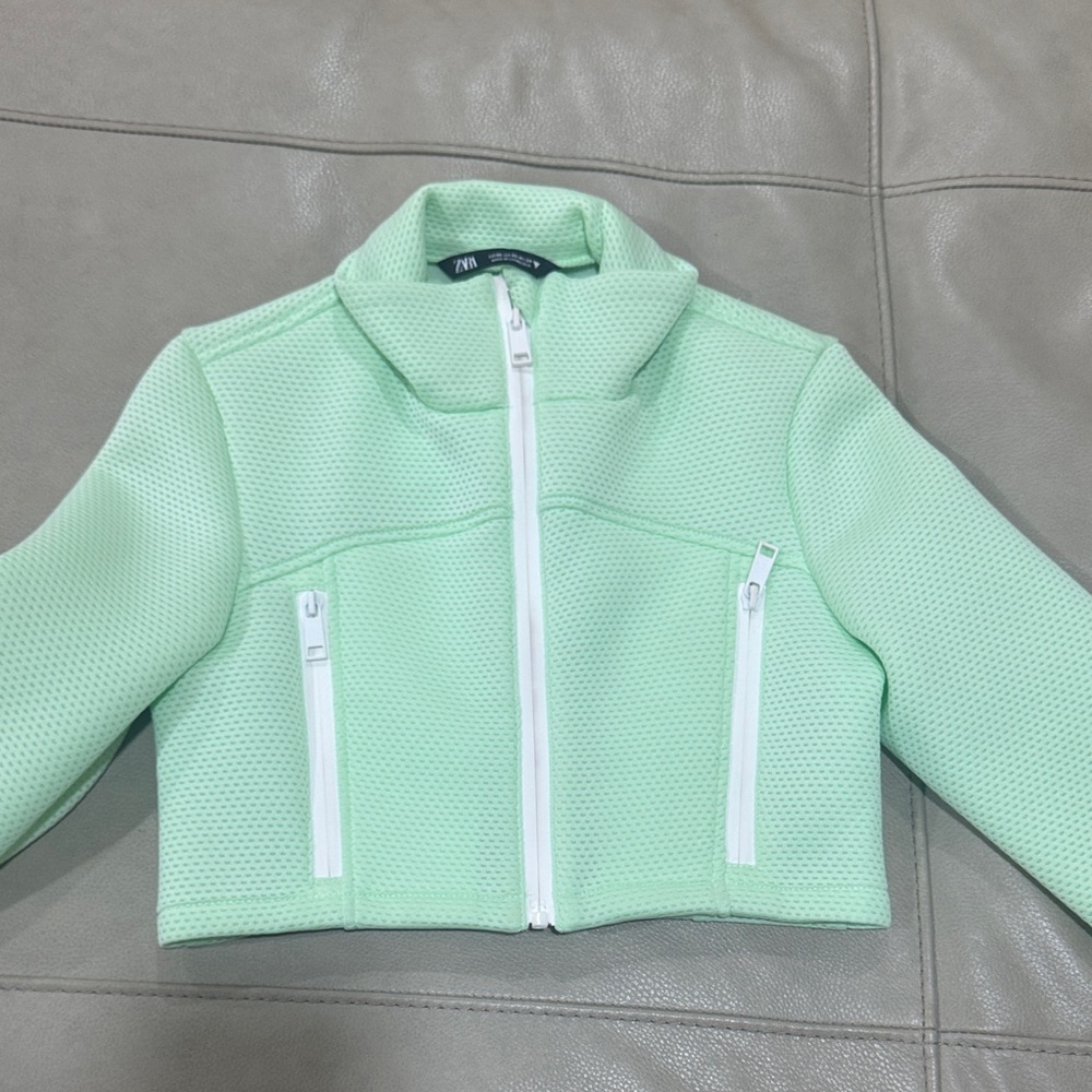 Zara Light Green Textured Jacket
